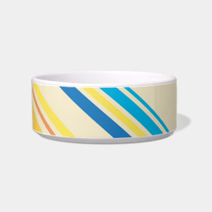 Retro Yellow Blue Cream Stripes Pattern Pet Bowl