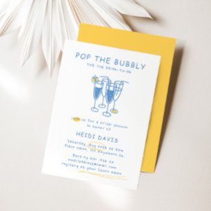 Retro Yellow & Blue Pop The Bubbly Bridal Shower Invitation