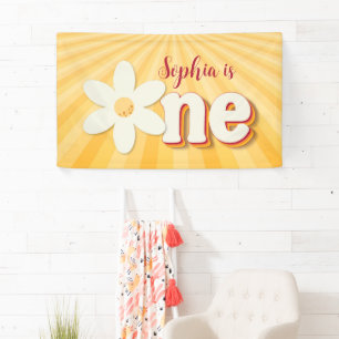 Retro Yellow Daisy First Birthday Banner