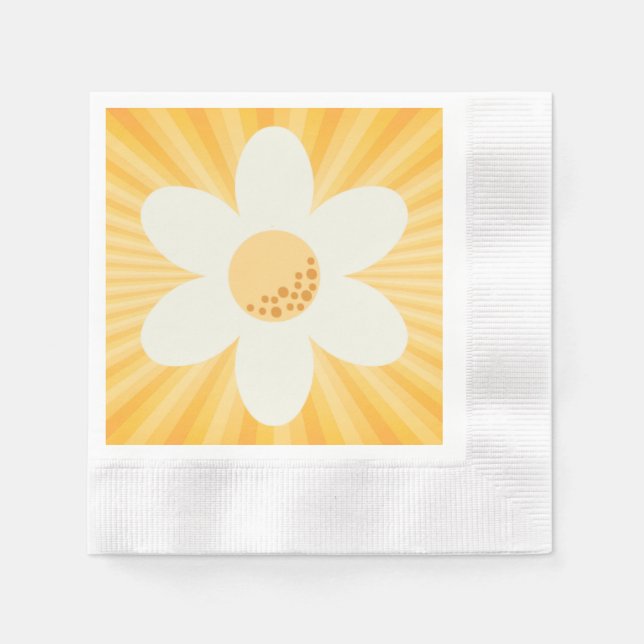 Retro Yellow Daisy Party Napkins | Groovy Boho Flo (Front)