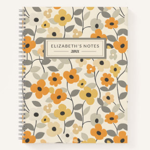 Retro Yellow Floral Pattern Monogram Journal