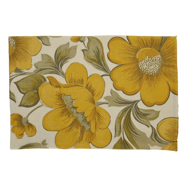 Retro Yellow Flower Garden Aesthetic Pillowcase (Front)