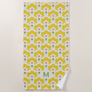 Retro Yellow Flower Garden Pattern Beach Towel