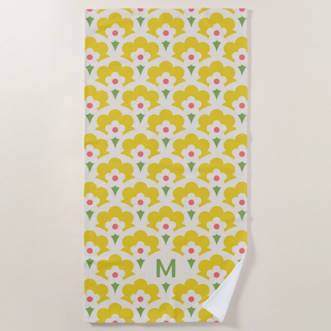 Retro Yellow Flower Garden Pattern Beach Towel (Front)