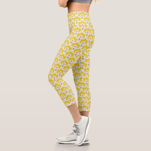 Retro Yellow Flower Garden Pattern Capri Leggings