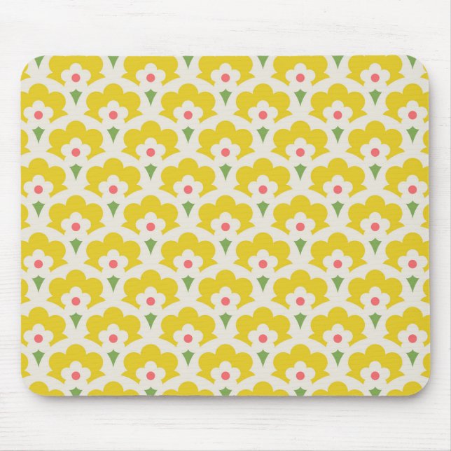 Retro Yellow Flower Garden Pattern Mouse Mat (Front)