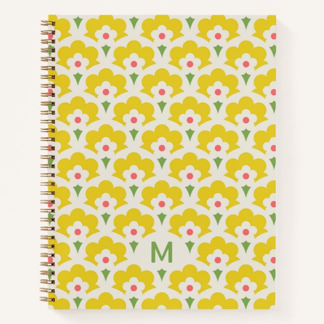 Retro Yellow Flower Garden Pattern Notebook (Front)