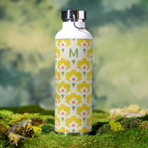 Retro Yellow Flower Garden Pattern Water Bottle