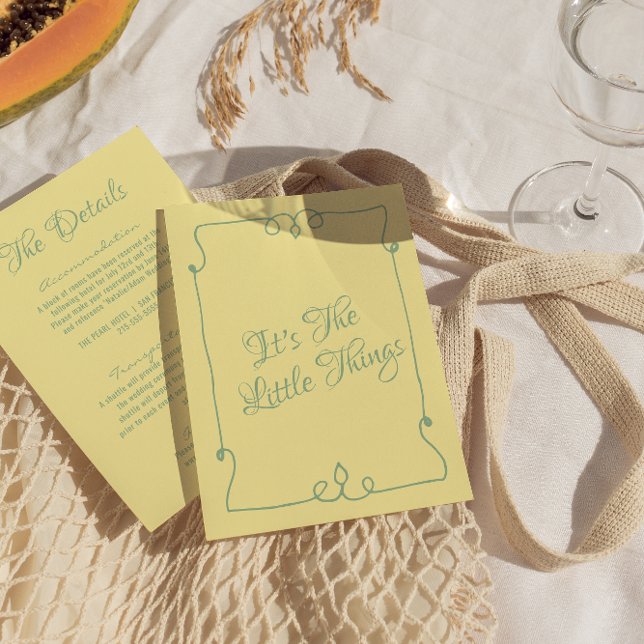 Retro Yellow Handwritten Whimsical Wedding Details Enclosure Card (Creator Uploaded)