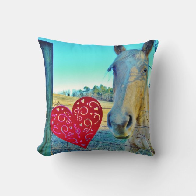 Retro Yellow horse Valentine Heart Cushion (Front)
