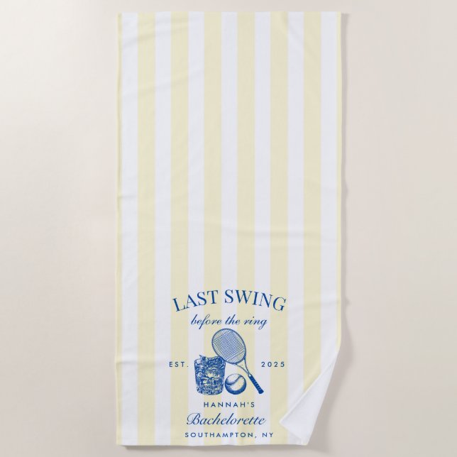 Retro Yellow Last Swing Before The Ring Tennis Bac Beach Towel (Front)