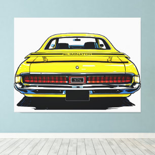 Retro Yellow Muscle Car Rear Pop Art Illustration Canvas Print
