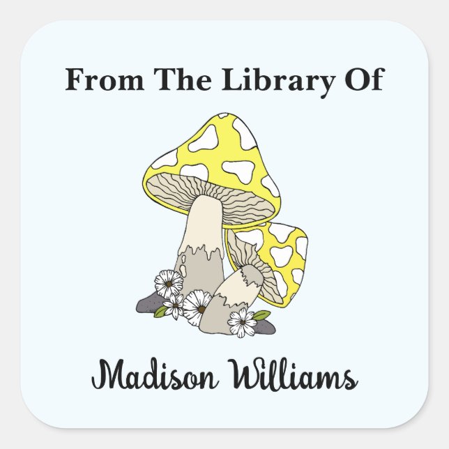 Retro Yellow Mushroom Book Label (Front)