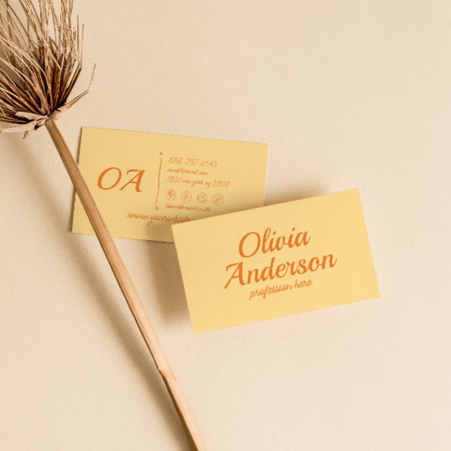 Retro Yellow Orange Colourful Groovy Bold Trendy  Business Card (Creator Uploaded)