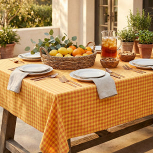 Retro Yellow Orange Gingham Picnic Table Decor Tablecloth