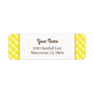 Retro Yellow Plaid Editable Return Address Label