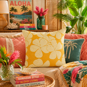 Retro Yellow Plumeria Flower Pattern Pillow