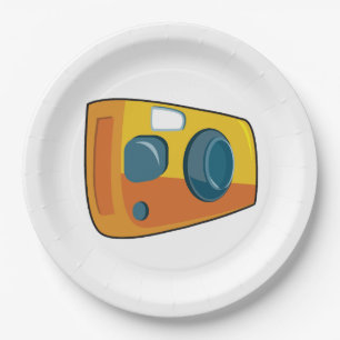 Retro Yellow Point and Shoot Film Camera Paper Plate