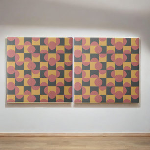 Retro Yellow Red Black Half Circle Checkered  Tile