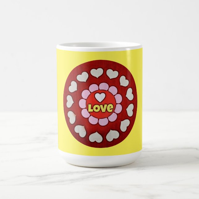 Retro Yellow Red Heart Love Mug Cup (Center)