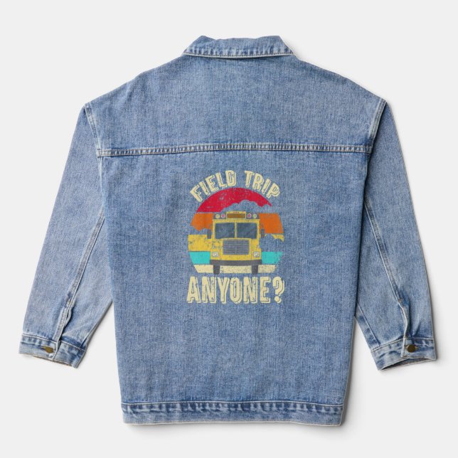 Retro Yellow School Bus for School Bus Driver and Denim Jacket (Back)