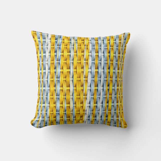 Retro yellow stripes wicker graphic design cushion (Front)