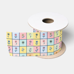 Retro yellow sunflower Floral Birthday party Satin Ribbon
