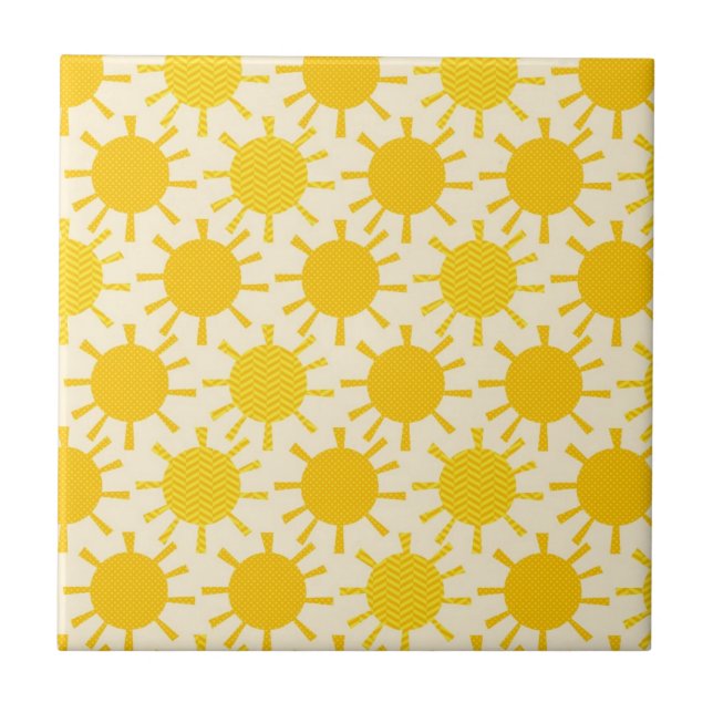 Retro Yellow Sunny Pattern Tile (Front)