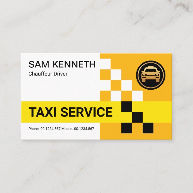 Retro Yellow Taxi Check Boxes Cab Driver Business Card (Front)