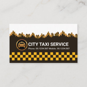 Retro Yellow Taxi Check City Silhouette Cab Driver Business Card