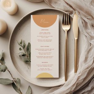 Retro Yellow Terracotta Arches Boho Wedding Dinner Menu