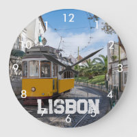 Retro yellow tram on street in Lisbon, Portugal
