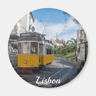 Retro yellow tram on street in Lisbon, Portugal Magnet