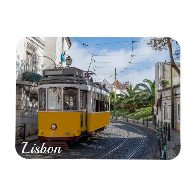 Retro yellow tram on street in Lisbon, Portugal Magnet (Horizontal)