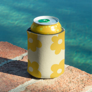 Retro Yellow Tropical Simple Flower Pattern Can Cooler