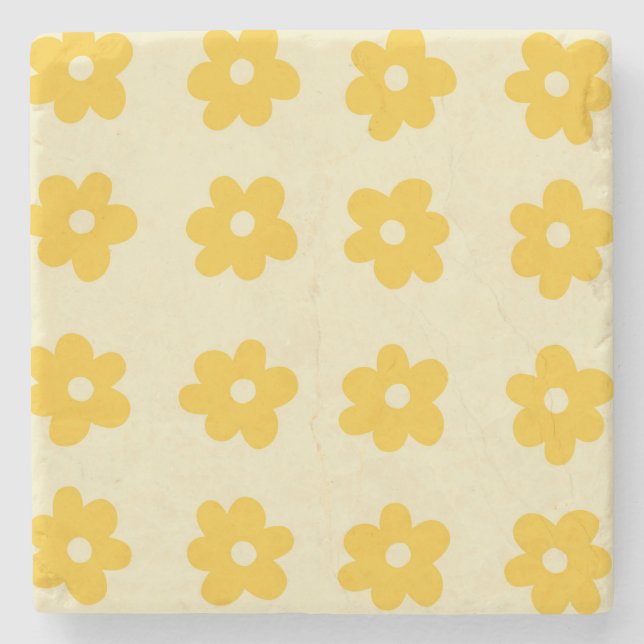 Retro Yellow Tropical Simple Flower Pattern Stone Coaster (Front)
