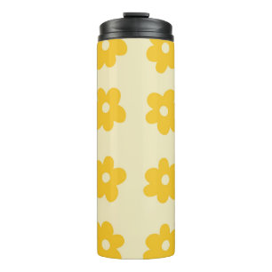 Retro Yellow Tropical Simple Flower Pattern Thermal Tumbler