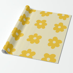 Retro Yellow Tropical Simple Flower Pattern Wrapping Paper