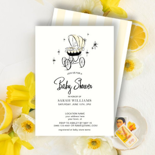 Retro Yellow Watercolor Stroller Script Invitation (Creator Uploaded)
