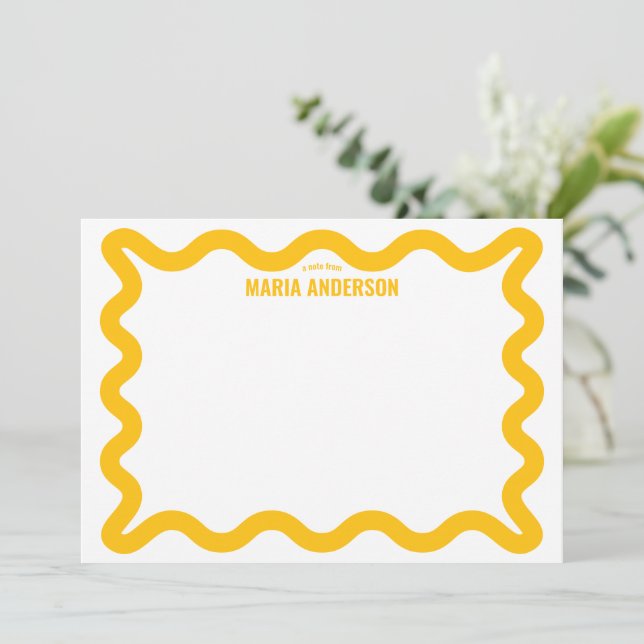 Retro Yellow Wavy Border Personalised Card (Standing Front)