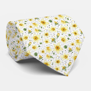 Retro Yellow White Daffodils and Polka Dot Flowers Tie