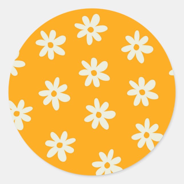 Retro Yellow White Floral Simple Flower Pattern Classic Round Sticker (Front)