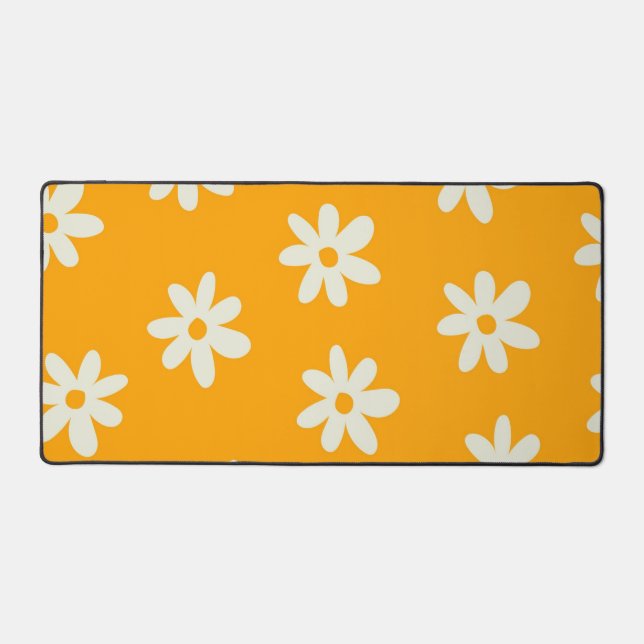 Retro Yellow White Floral Simple Flower Pattern Desk Mat (Front)