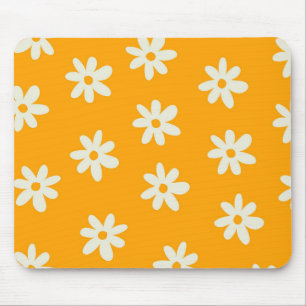 Retro Yellow White Floral Simple Flower Pattern Mouse Mat