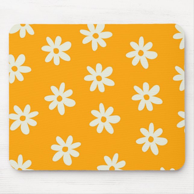 Retro Yellow White Floral Simple Flower Pattern Mouse Mat (Front)