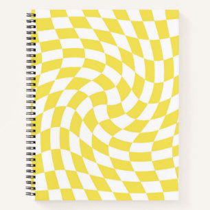 Retro Yellow White Warped Checks Chequered    Notebook