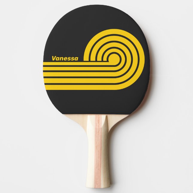 Retro Yellowjacket Curl Stripes with Name Ping Pong Paddle (Front)