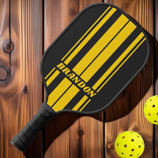 Retro Yellowjacket Dual Board Stripes with Name Pickleball Paddle (Creator Uploaded)