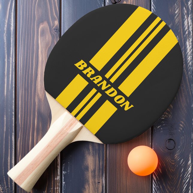 Retro Yellowjacket Dual Rally Stripe with Name Ping Pong Paddle (Creator Uploaded)