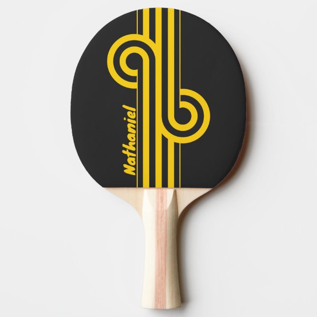 Retro Yellowjacket Stripe Loop with Name Ping Pong Paddle (Back)